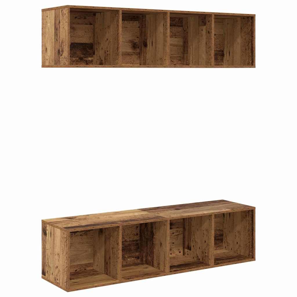 Set 2 Mobili TV da Parete Legno Ingegnerizzato Vecchio | Coppia di pensili sospesi per organizzare decoder e accessori nel soggiorno moderno, ottimizzando lo spazio a terra.