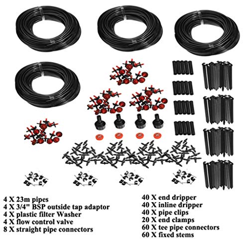 Doolland 92m Garden Micro Drip Irrigation System Atomization Micro Sprinkler Cooling Kit