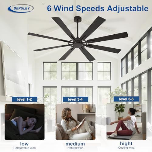 Image of Depuley Ceiling Fan Without Light: 72 Inch Big Indoor Outdoor Fan with Remote APP Control - Black Wood Grain Large Ceiling Fan no Light 8 Blade Reversible Quiet DC Motor Memory Function Timer
