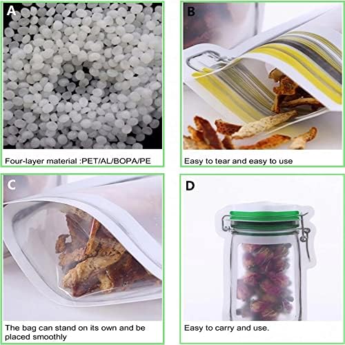 Spice Storage Bags 30Pcs 5 Colors Size, Reusable Zipper Airtight Seal Food freezer Storage Container Bags, Leakproof Saver Stand-up Bags for Travel Camping Picnic and Domestic Food storage