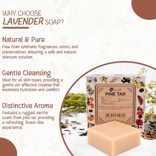 Image of Naturalis Pine Tar Soap - Handmade Cold Pressed Soap Infused with Pine Tar Oil - Natural, Luxury Soap for Deep Skin Nourishment, Moisturizing and Refreshing, 100g Pack of 2.
