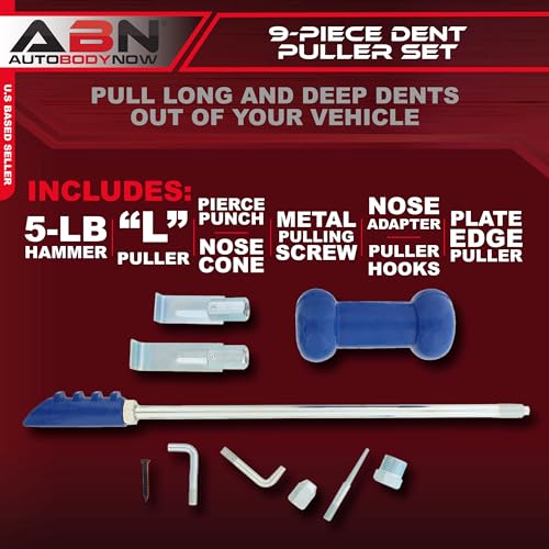 Image of ABN Auto Slide Hammer 9-Piece Set, 5lb Pound - Puller Kit for Small Hail Dent Removal on Car Body