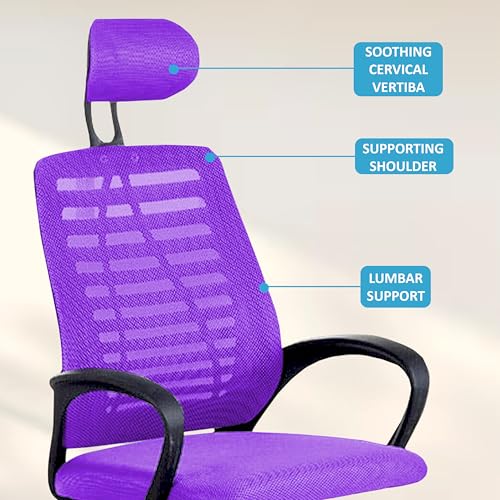 Image of Casa Copenhagen,Mesh Office Desk Chair,Rocking Chairs Ergonomic Computer Chair Adjustable High with Headrest and Comfortable Armrest Swivel Chair - Purple & Black Handle