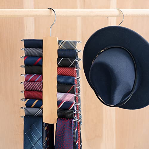 Mkono Wooden Tie Rack Retro Belt Storage Hanger Organizer for Men Closet Space Saving Rack with 20 Non-Slip Hooks for Ties Belt Scarf Organizer 360 Rotate Hanger Tie Display Holder (1 - Image 2