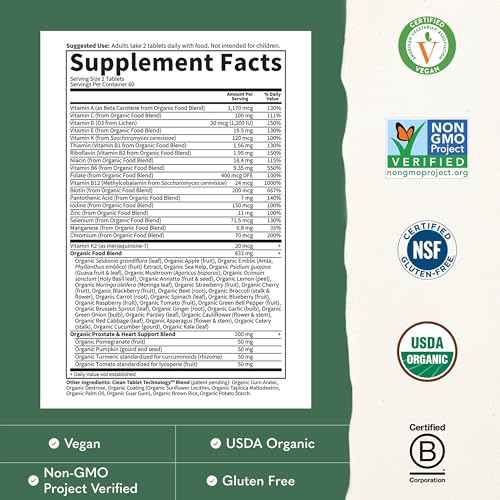 Garden of Life Organics Whole Food Multivitamin for Men 40+ 120 Tablets, Vegan Mens Multi for Health & Well-Being Certified Organic Whole Food Vitamins & Minerals for Men Over 40 Mens Vitamins