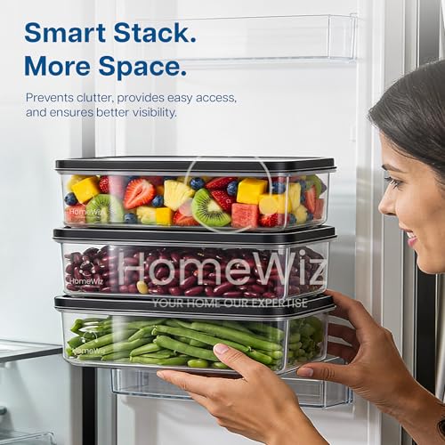 Image of HomeWiz Fridge Storage Containers 1200ml x8 | Air Tight Storage Container Set | Fridge Organiser Storage Boxes |Food Grade BPA-Free Plastic Containers |Stackable, Transparent, for Fruits & Vegetables