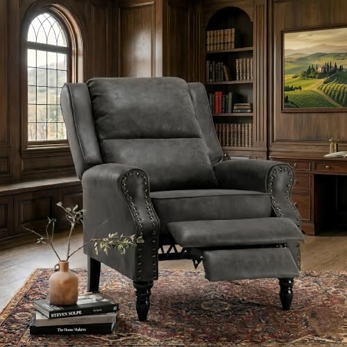 Leather Recliner Chair with Adjustable Backrest &amp; Footrest, Black