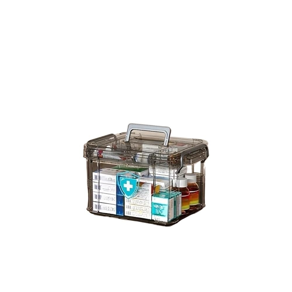 Boîte de rangement transparente pour médicaments avec plateau, boîte de premiers secours en plastique vide, coffre épais (M)