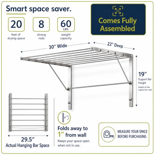 Image of Smartsome Wall Mounted Clothes Drying Rack, 30 inch Wide
