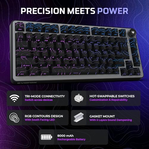 Image of EvoFox Ronin X75 Plus Tri-Mode Gaming Wireless Mechanical Keyboard, Gasket Mount, 5 Layer Sound Dampening, South Facing LED, Pass-Through Keycaps, 8000 mAh Battery, Hot Swap, Multi OS Web Software