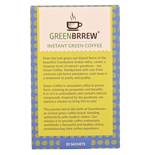 Image of Greenbrrew Strong Instant Green Coffee - 20 Easy Mix Sachets, Pack of 1 (60g)