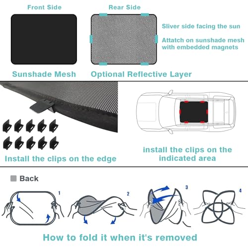 Image of BestEvMod Foldable Roof Sunshade Compatible with 2022-2025 2026 Rivian R1S Accessories Upgraded Heat Reflective Tech Accessories Sunroof Reflective Sun Shade(Front Only Black)