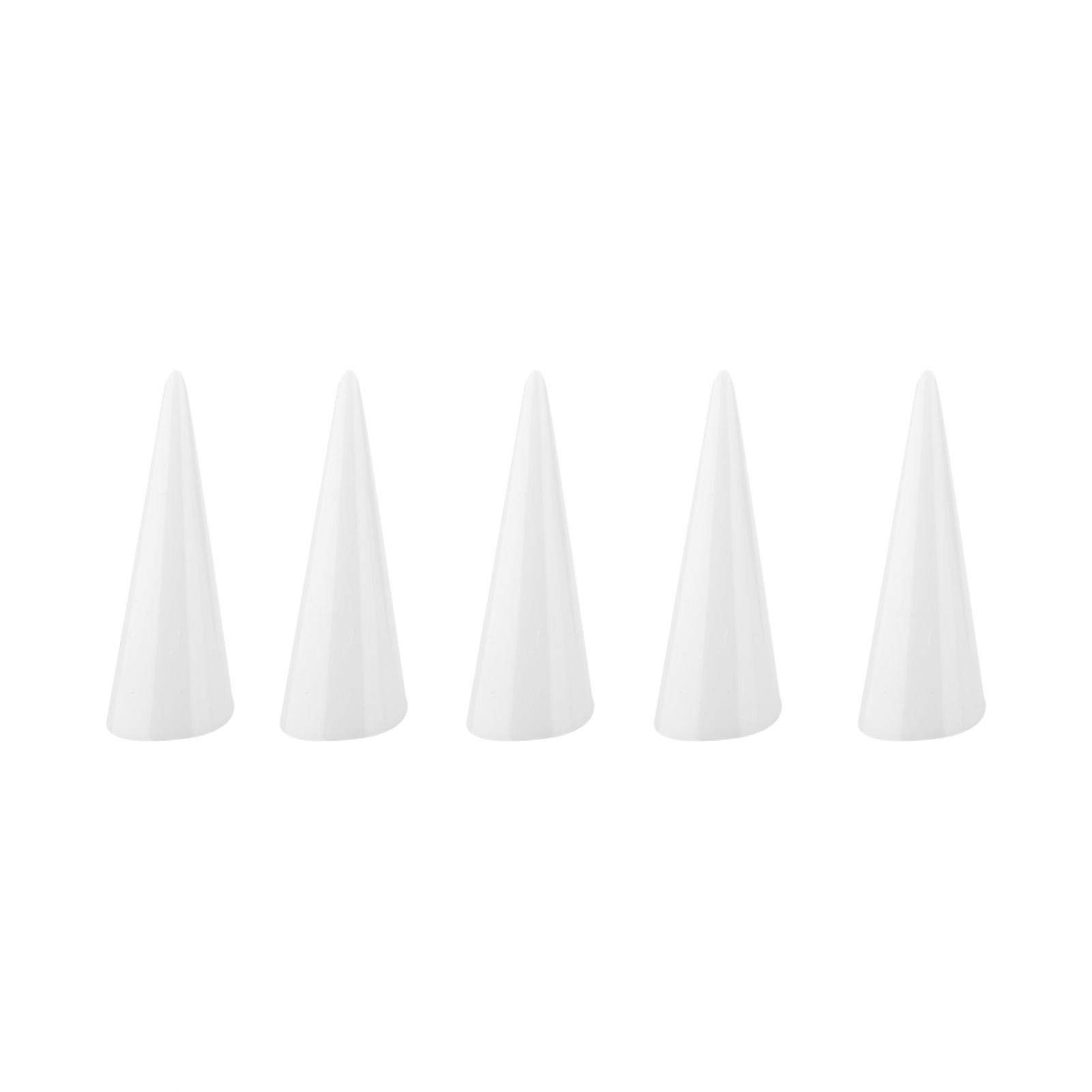 Salmue White 5Pcs Plastic Finger Cone Ring Stand, Single Finger Display Ring Holder Showcase Stand Jewelry Rings Organizer, Or Black Ring Showing Organizer Exhibition Stand (White)