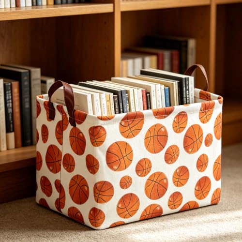 Image of Rectangle Baksetball Print Storage Basket, Books Box, Room Decor,Gift Basket(Basketball)