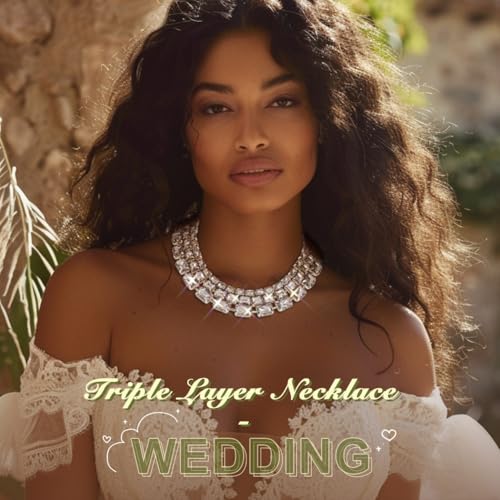 JONKY Square Crystal Choker Triple Layer Necklace Bridal Chain for Women3