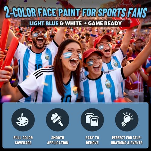 Image of BADCOLOR Argentina Light Blue White Face Body Paint Stick Set, Oil Based Fan Makeup Stick, Waterproof Sweatproof Face Paint for Football, Rugby, Softball, Baseball, Lacrosse, Sports Accessories