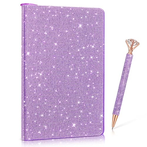 Carnet de notes A5 violet pailleté et mini stylo strass cadeau
