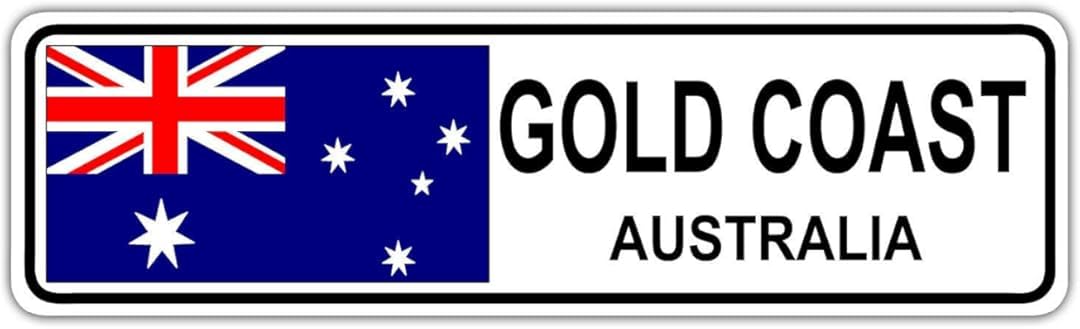 Yelacecca Tin Sign A9520 Gold Coast, Australia Street Sign Australian Flag City Country Road Wall Gift Street Sign 4X16 Inches