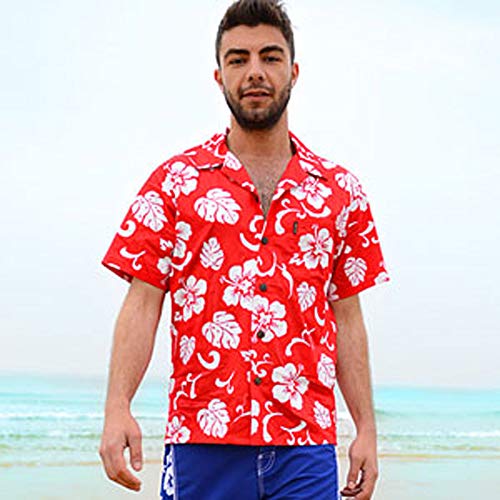 Palmwave Mens Hawaiian Cotton Aloha Shirt, Short Sleeves Button Down Beach Clothing. Big Mens Shirt, Floral Casual Shirt.2