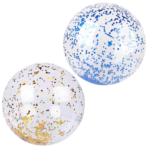 2 Stück Wasserball Aufblasbar,Aufblasbare Glitter Wasserbälle,Farbig Aufblasbarer Ball Set,Baby Beach Kinder,Schwimmbad Spielzeug für Beach Pool Party Wasserspielzeug (40cm)