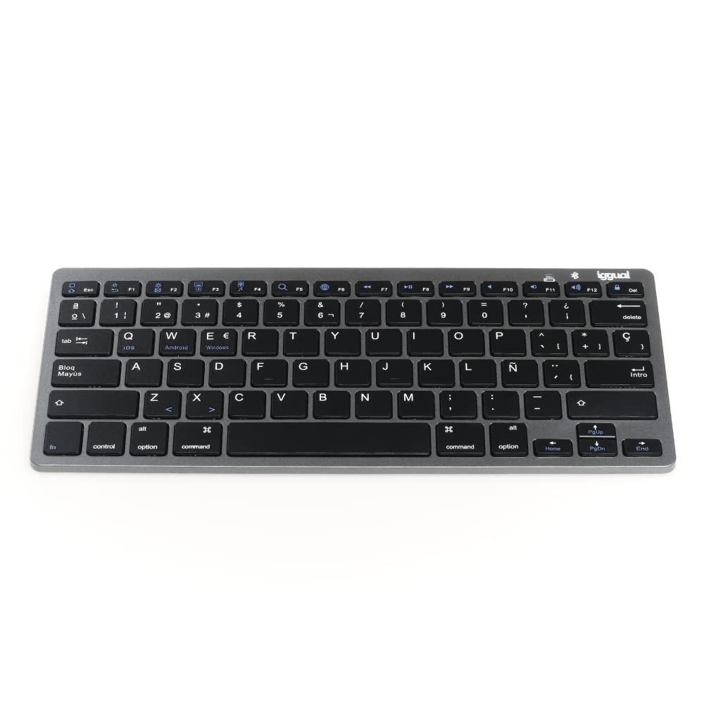iggual Teclado Bluetooth Slim TKL-BT – Teclado Inalámbrico Compacto 60% con 2 Canales, 78 Teclas, Ultra‑Silencioso, Diseño Delgado, Compatible con Windows/macOS/Android – Negro