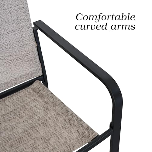 Image of Anmutig 5-Piece Outdoor Dining Set 4 Stackable Patio Chairs & 41 inch Round Table with Umbrella Hole All Weather Furniture Set for Lawn Deck Backyard - Beige White Fabric