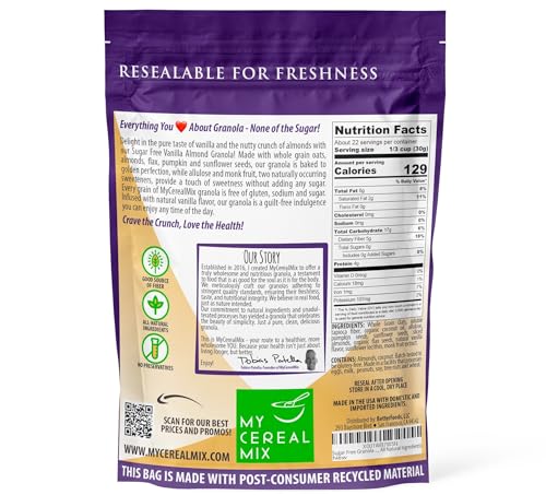 MyCerealMix Sugar Free Granola Vanilla Almond | Granola Cereal, Diabetics Cereal, Protein Granola No Sugar, Sugar Free Foods Diabetics, Granola Sugar Free, Cereal For Diabetics | 24Oz, 1-Pack - Thumbnail 2