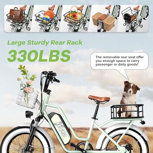 EUYBIKE Electric Bike for Adults, 20"x 4" Fat Tire Cargo Ebike, 1450W Peak Cargo Ebike with 48V 20AH Removable 960WH Battery, 80 Miles Max Range 2 Seater 7-Speed Step-Thru Electric Bicycle Green - Image 5