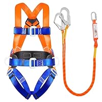 NewDoar Professioneller Absturzsicherungsgurt, ANSI/OSHA-konform, verstellbarer 5-Punkt-Ganzkörpergurt zum Dachdecken und Baumklettern mit Sicherheitsleine mit Doppelhaken aus Legierung