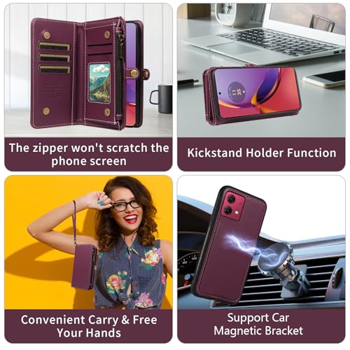 Étui pour Motorola Moto G84 5G en cuir PU violet de qualité supérieure style portefeuille - 4
