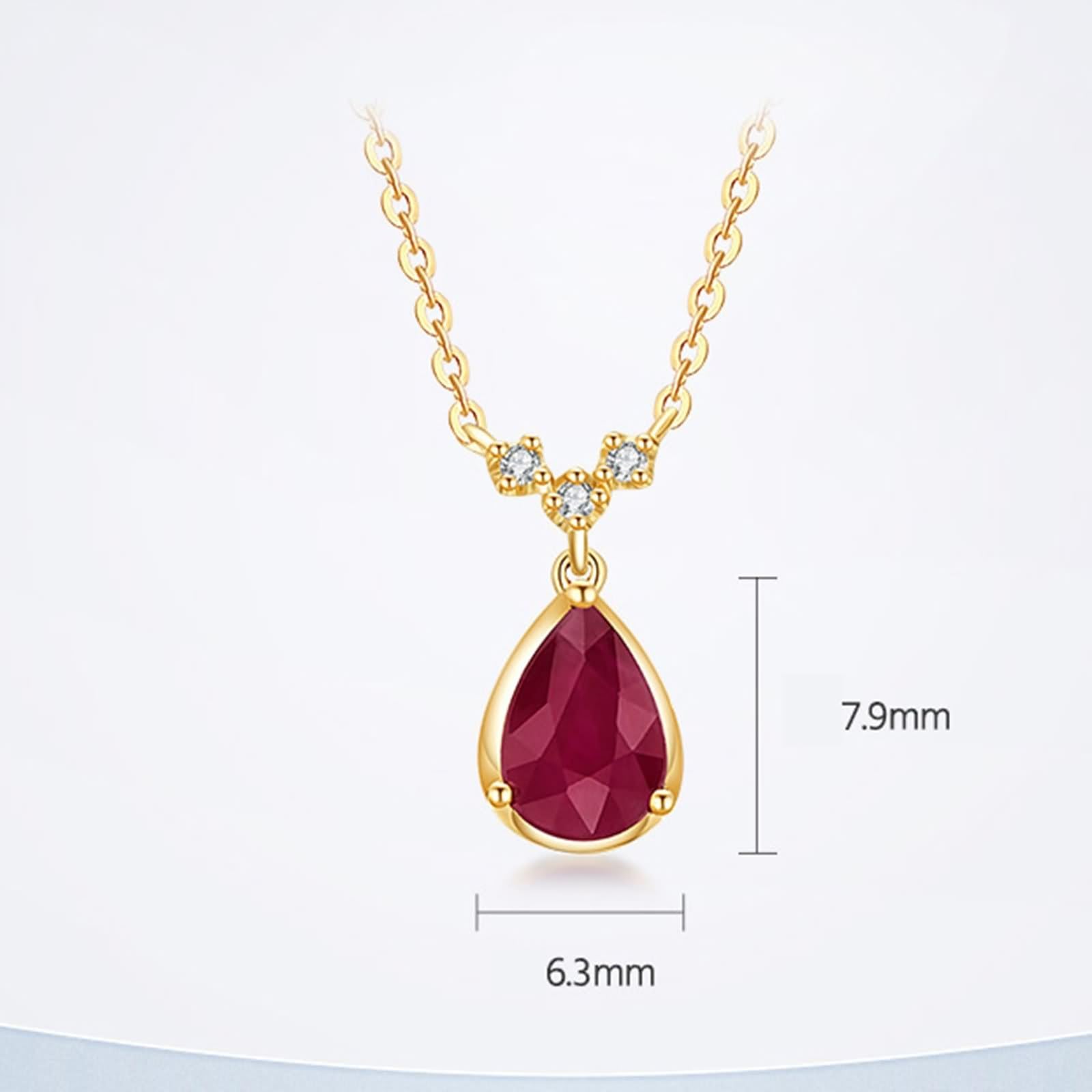 Łańcuszek na szyję, damski łańcuszek na szyję, cienki wisiorek z rubinu w kształcie kropli, 0,95 ct i diament z 0,02 ct żółtego złota