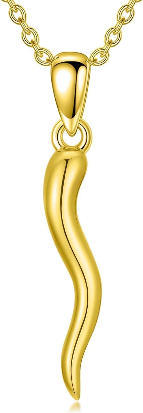 18K Gold Italian Horn Necklace for Women Cornicello Pendant Italian Amulet Horn jewelry(with Gift Box)