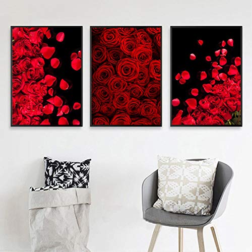 Toile pétales de rose rouge pour habiller un grand mur vide de salon