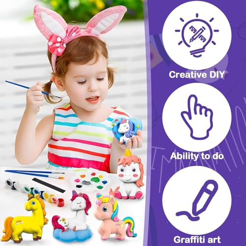 Image of Storio Toys DIY Mould & Paint Craft Kit Unicorn Kids DIY Craft for 3+ Years Plaster Figurine Set with Pigments Palette & Mold Painting Art & Craft Set - Gift Toys for 3 4 5 6 7 8+ Year Multicolour