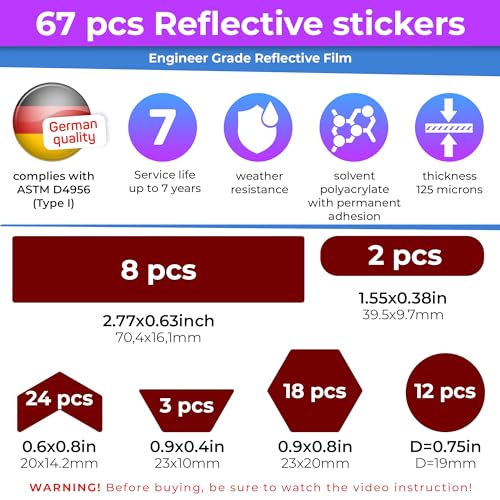 Image of LOOM Reflective Stickers | 67pc Engineer Red | Reflective Stickers for Helmet, Bike, Motorcycle, Hard Hat | Waterproof Reflectors for Car, Trailer | Bike Reflectors for Night Riding
