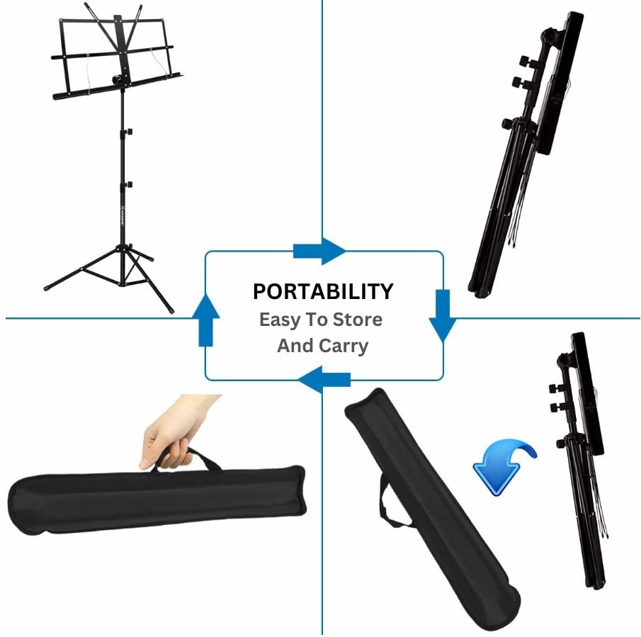 Blueberry R-006 Folding Music Stand/Book Stand Professional Collapsible Orchestra Portable and Light weight Suitable for Instrumental Performance with Carry Bag 3