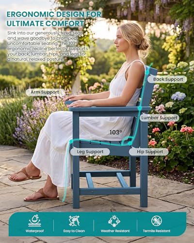 Image of SERWALL 59 inch HDPE Outdoor Dining Set for 6, w / 1 Table & 6 Armchairs, Blue