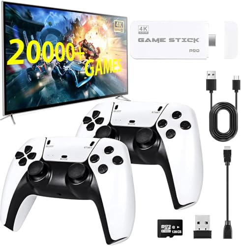 Retro Game Console HDMI Output, Plug & Play Video Game Stick with 20000+ Classic Games, TV Game Stick with 2.4G Dual Controllers, Nostalgia Gaming Console for Home Entertainment (G128)