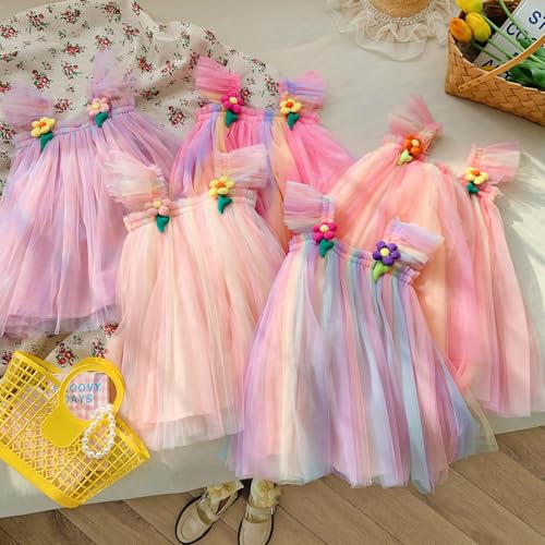 Baby Girls Tulle Tutu Dress Summer Rainbow Color Dress Size 6M-5T4