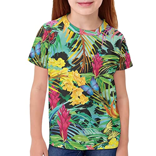 JooMeryer Kids Tropical Hawaiian Flower Leaves T-Shirts Boys Girls Short Sleeve Summer Tee Top3