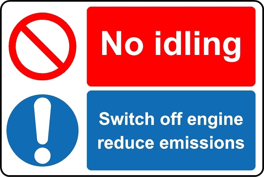 No idling Switch Off Engine Reduce Emissions Safety Sign - 1mm Plastic Sign (200mm x 150mm)