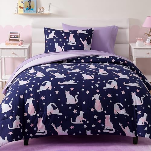 Image of Wink Deer Twin Comforter Set for Girls-5 Pieces Cat in the Dark Bedding Set