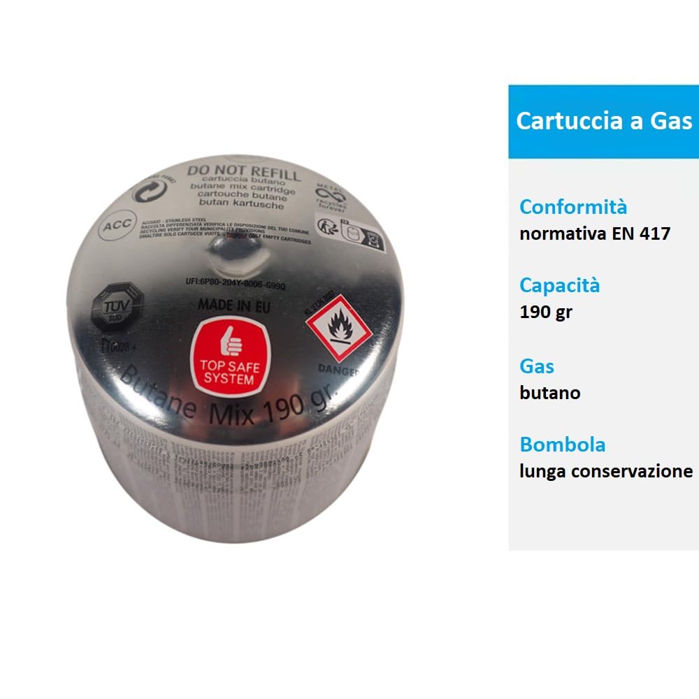 Paluplus 8 Cartucce di Gas Butano, Capacità 190 gr, Bombola a Lunga Conservazione, Adatta per Fornelli da Campeggio, Griglie da Campeggio o Lampade per Saldare -R190