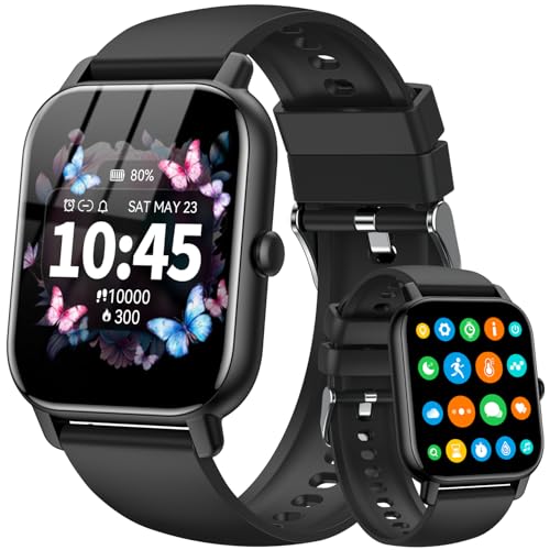 Image of Smart Watch for Men Women,1.85 inch HD Screen Bluetooth Fitness Tracker Step Counter /Sleep Monitor,110+ Sports Modes,IP68 Waterproof Smart Watch Compatible with iPhone Samsung Android Phone, Black