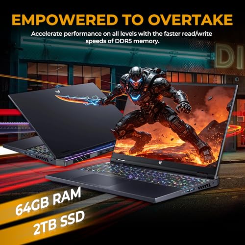Image of Acer Predator 16 AI 16 inch WQXGA Gaming Laptop, Intel Core Ultra 9-275HX, Geforce RTX 5090, 64GB RAM, 3TB Storage(2TB SSD&1TB Docking Station Set), Per-Key RGB Keyboard, Wi-Fi 7, Win 11, Black