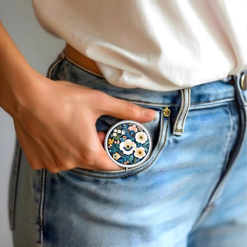 Image of Pill Box-3 Compartment Small Pill Case for Purse & Pocket Mini Metal Pill Holder Travel Pill Container to Hold Supplements Vitamins BPA-Free (A-Flowers-02)