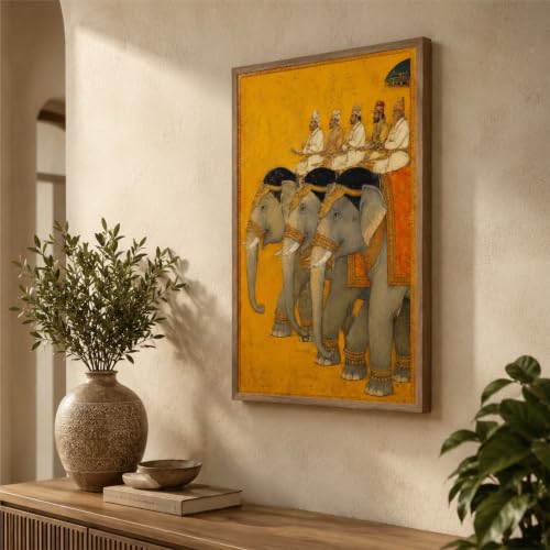 Image of Livin'luxe Royal Elephant Procession Wall Painting for Living Room Bedroom Hall Office Decor, Vintage Indian Artwork with Sparkle Laminate and Premium Wooden Synthetic Frame (19.5 x 25.5 Inch) NL01-4114