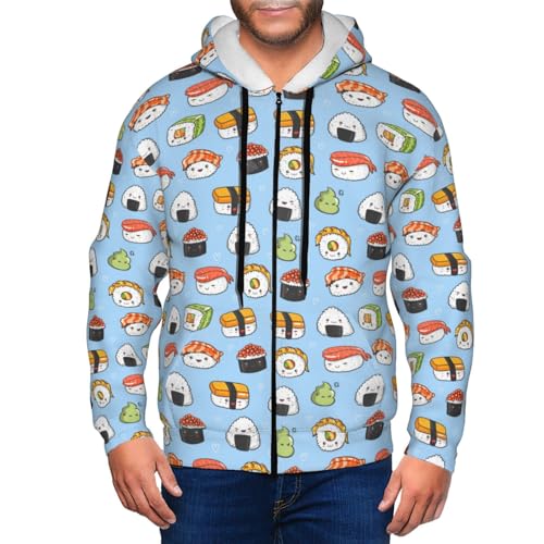 VOSERY Kawaii Sushi K - Sudadera con capucha y cremallera para hombre, informal, a la moda, de manga larga, deportiva, con capucha, Negro, XX-Large