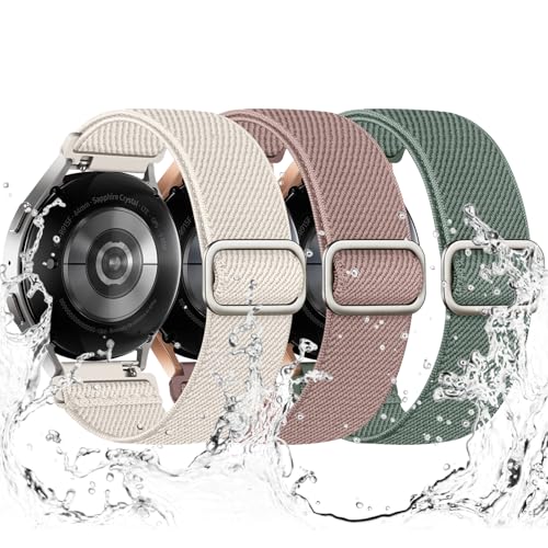Joehwerr 3 Pack Elastic Straps Compatible with Samsung Galaxy Watch 7 6 5 4 FE Strap, 40mm 44mm 45mm/Watch 6 4 Classic 4 42mm 46mm 43mm 47mm/Active 2, 20mm Water-Resistant Stretchy Nylon Sport Band