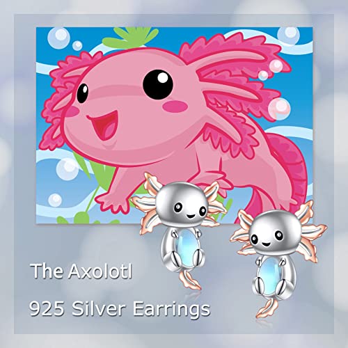 Axolotl/Cat/Owl/Elephant/Fox/Cow/Monkey/Frog Earrings for Women Sterling Silver Moonstone Cat's Eye Stone Aquamarine Turquoise Pearls Stud Earrings Jewelry Gifts for Women4